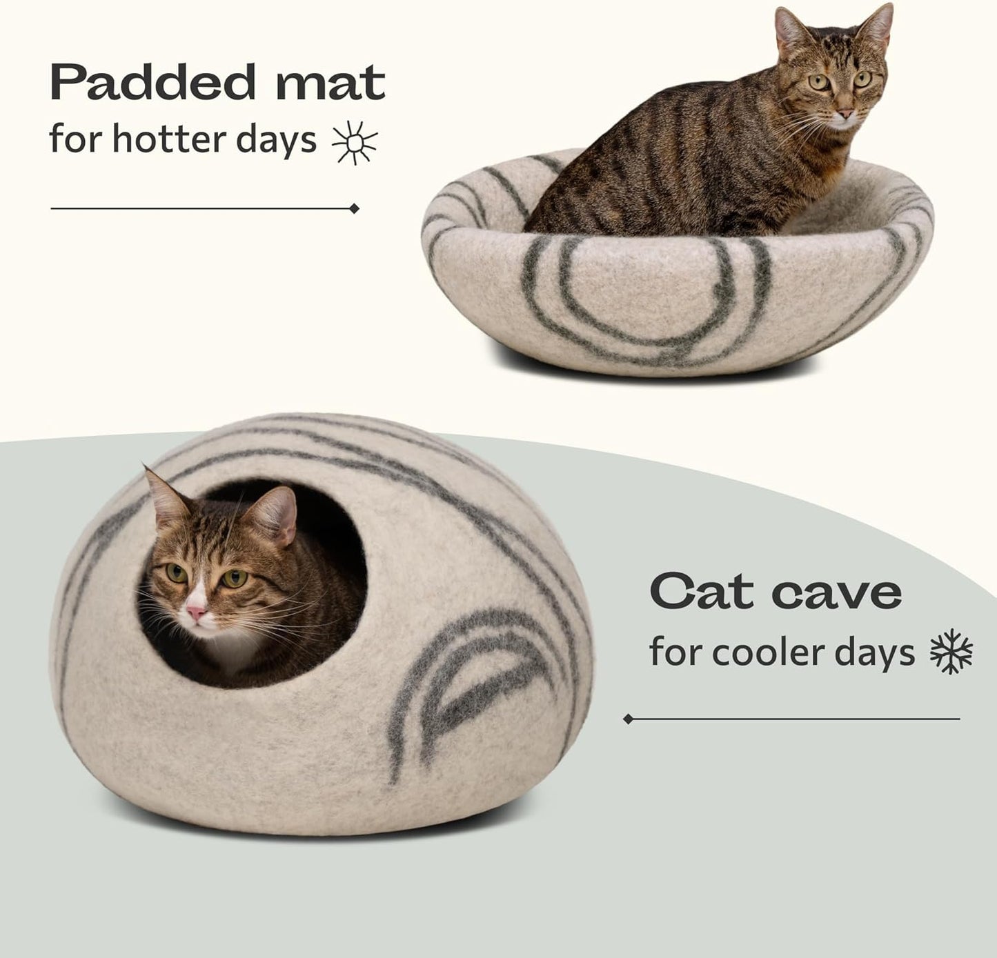 Cat Cave - Merino Wool Bed for Indoor Cats (Light Gray, Large)