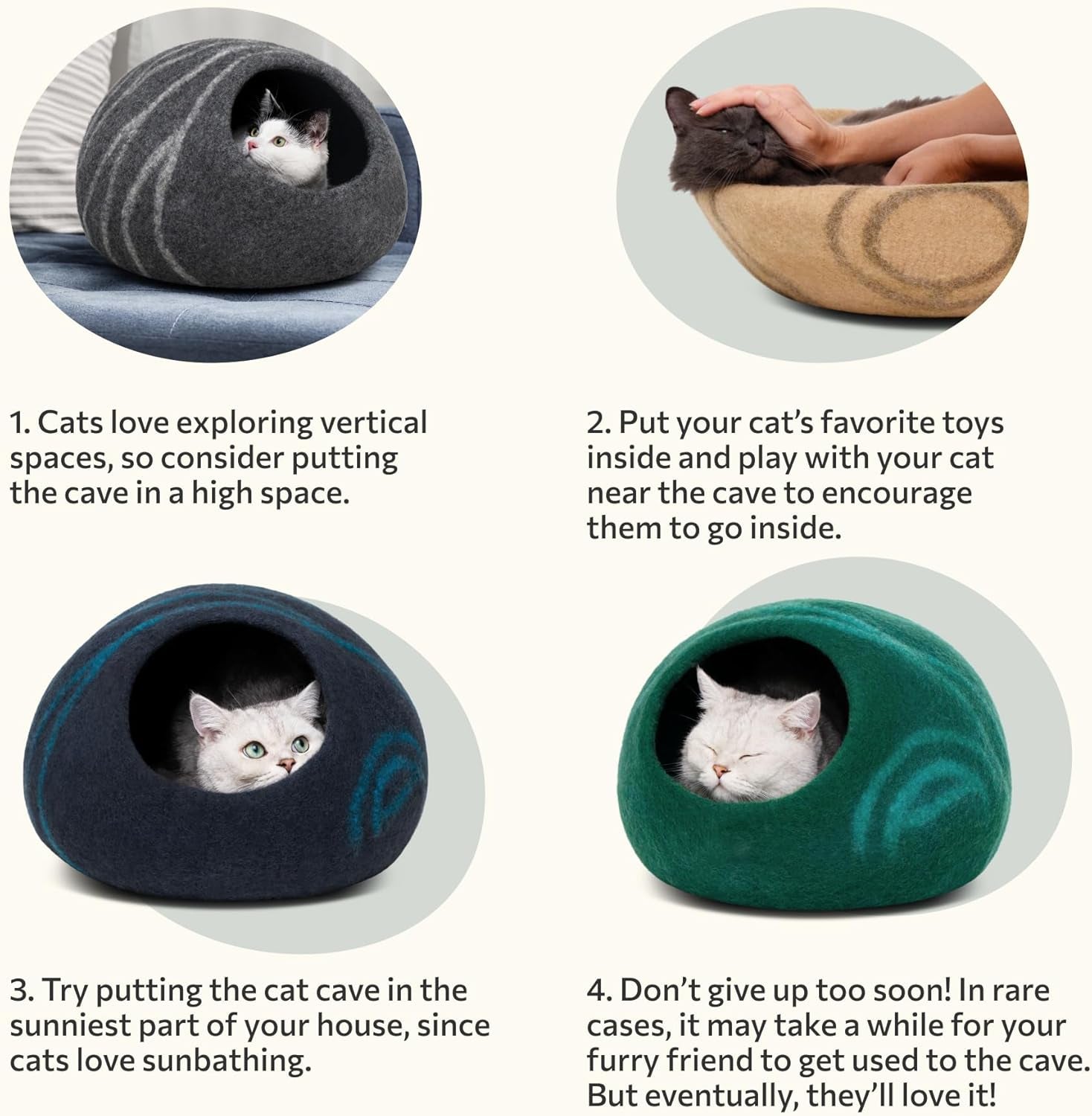 Cat Cave - Merino Wool Bed for Indoor Cats (Light Gray, Large)