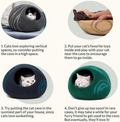 Cat Cave - Merino Wool Bed for Indoor Cats (Light Gray, Large)