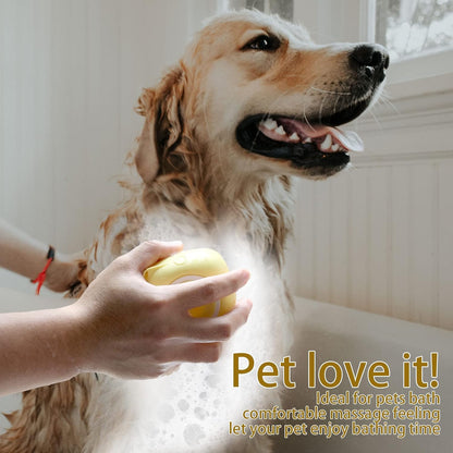 Pet Bath Brush Dog Shampoo Dispenser Dog Bath Brush Scrubber (Yellow)