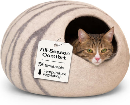 Cat Cave - Merino Wool Bed for Indoor Cats (Light Gray, Large)