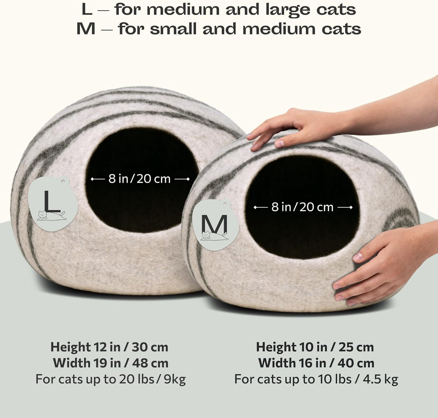 Cat Cave - Merino Wool Bed for Indoor Cats (Light Gray, Large)